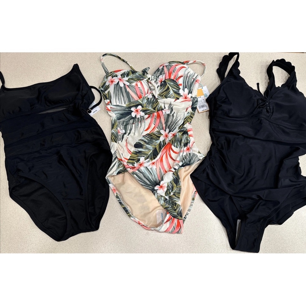 Tropical Floral Women's One Piece Swimsuits lot of 3 size small